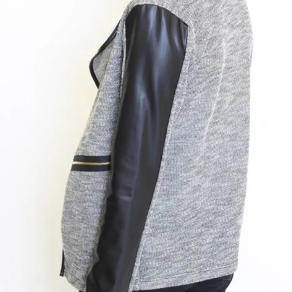 Zippered Faux Leather Paneled Jacket - Picture 4 of 5